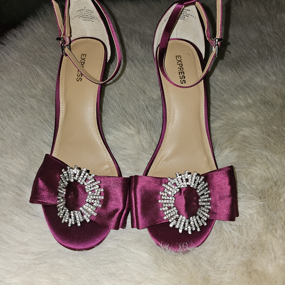 Express Women's Satin Ankle Strap Heels - Purple